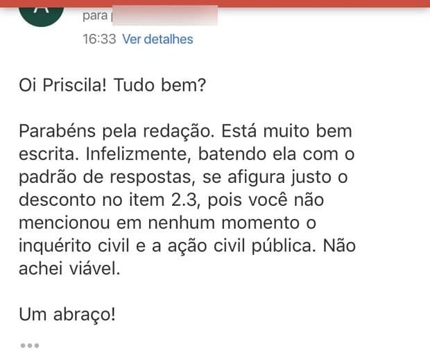 E-mail em que o professor responde que não achou o recurso viável